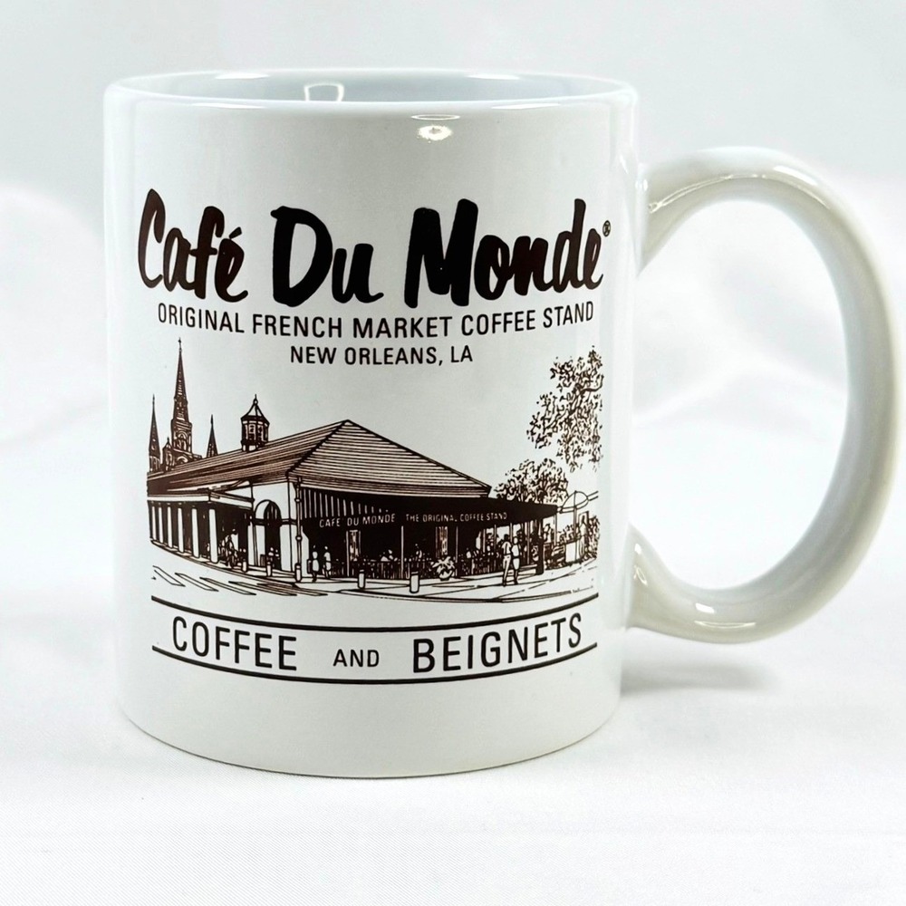 Cafe Du Monde New Orleans Coffee Mug White Brown French Market Beignets Travel